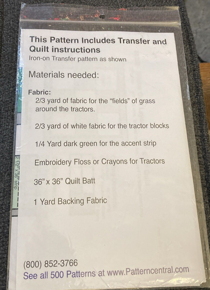 Vtg Rare Patterncentral 5 Tractors Wall Quilt 2002 pattern #3228/3940