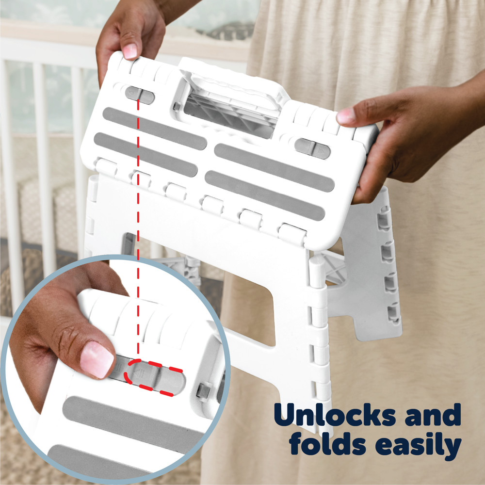 FOLDING STEPPING STOOL Non-Slip, Carry Handle - White