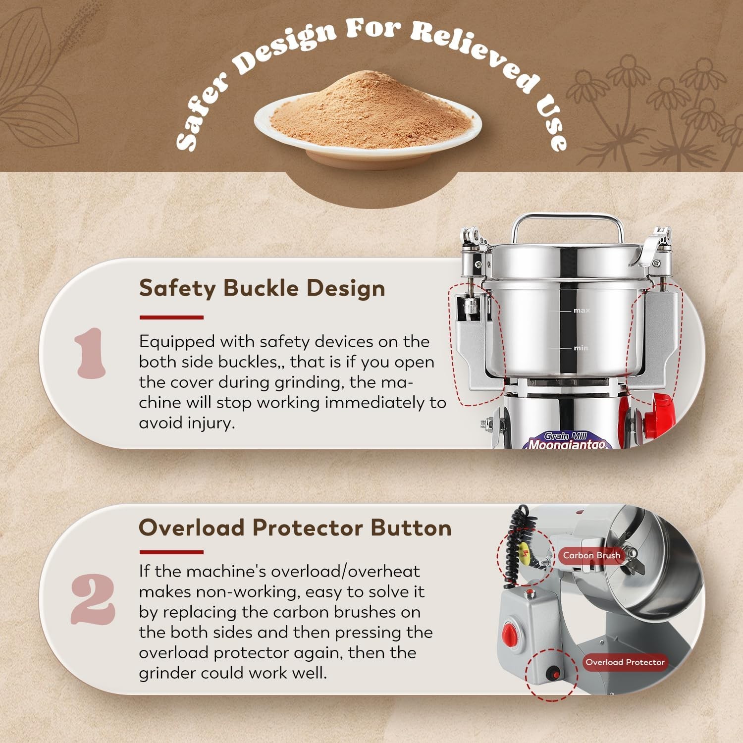 700g Grain Mill Grinder Commercial Spice Grinder 2500W 110V