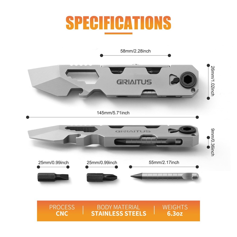 EDC Pry Bar Multitool with Ratchet Screwdriver Wrenches & Openers