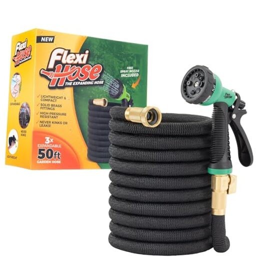 Expandable Garden Hose with 8 Function Nozzle, 50FT - Lightweight 50ft Black