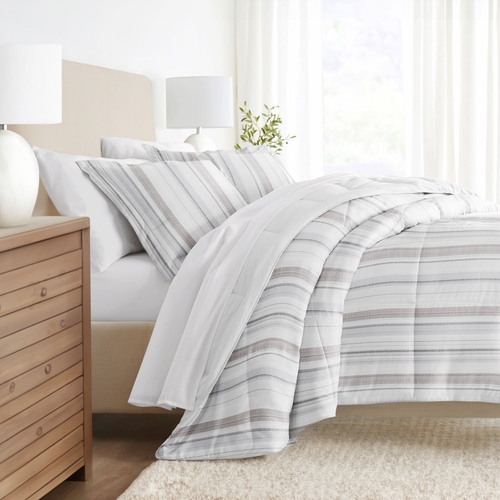 Kaycie Gray Striped Patterned Reversible Comforter Set With Sham