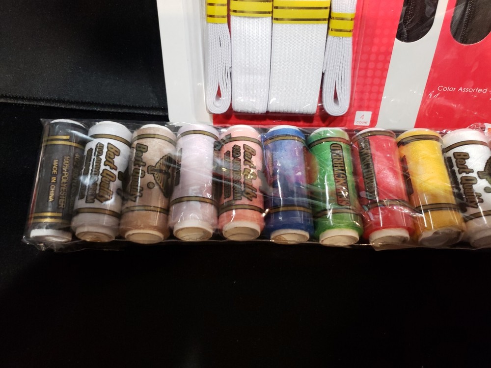 4 NuValu Sewing Items - Elastic, Zippers and Thread