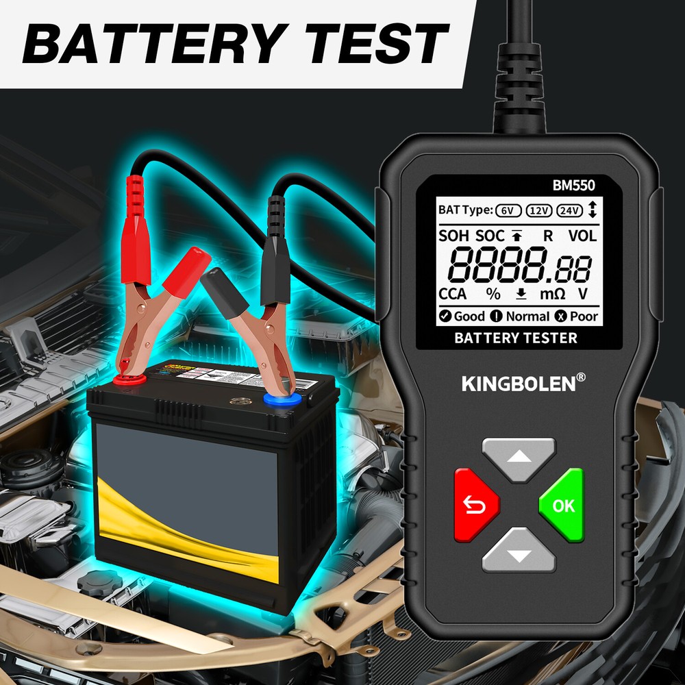 6V/12V/24V Car Battery SystemTester Auto Diagnostic Device 100-2000CCA Load Test