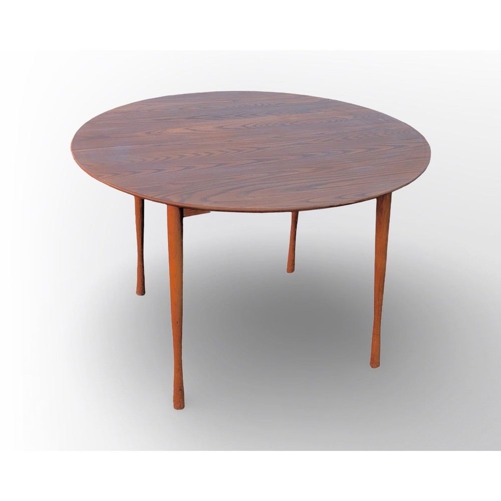 Heywood Wakefield Round Dining Table Danish Modern Solid Oak 44.5" MCM