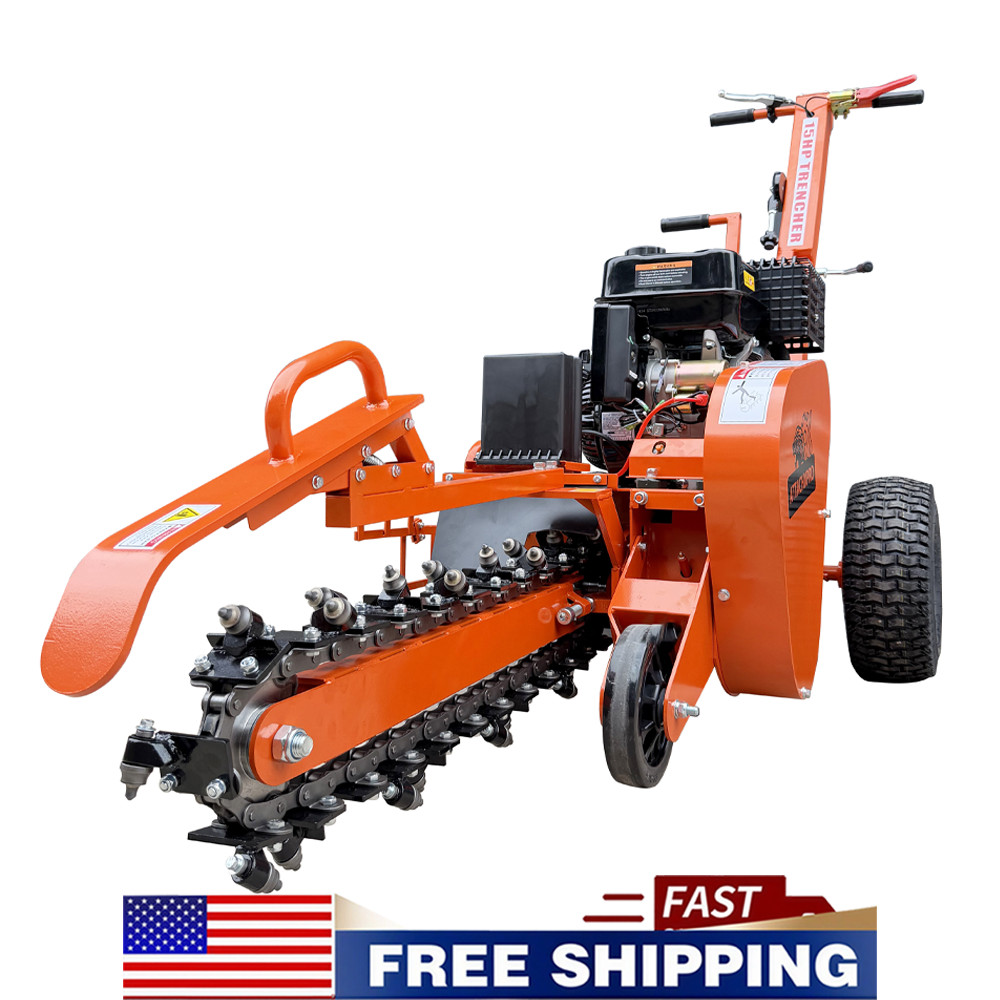 420cc 15HP E-Start Gas Powered Trencher, 24'' Trench Depth/4'' Trench Width