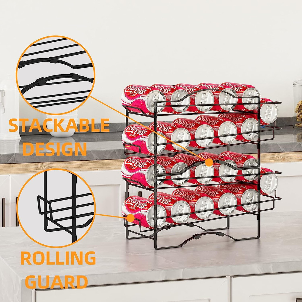 4 Pack Soda Can Organizer Rack for Pantry, Stackable Beverage Soda Can Storage D