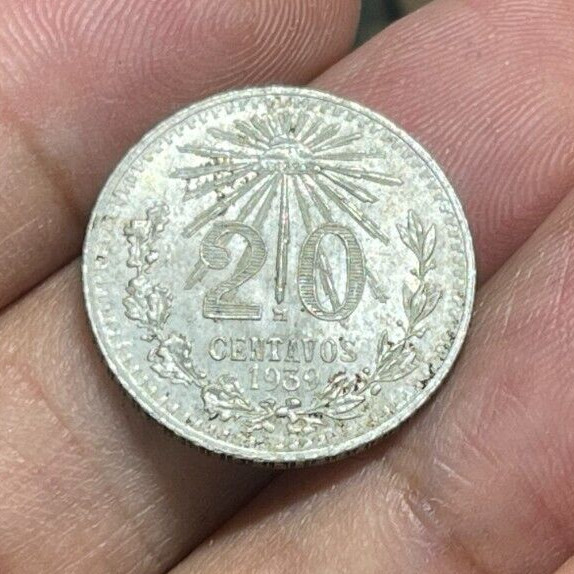 1939 Mexico 20 Centavos Silver Coin Excellent Condition