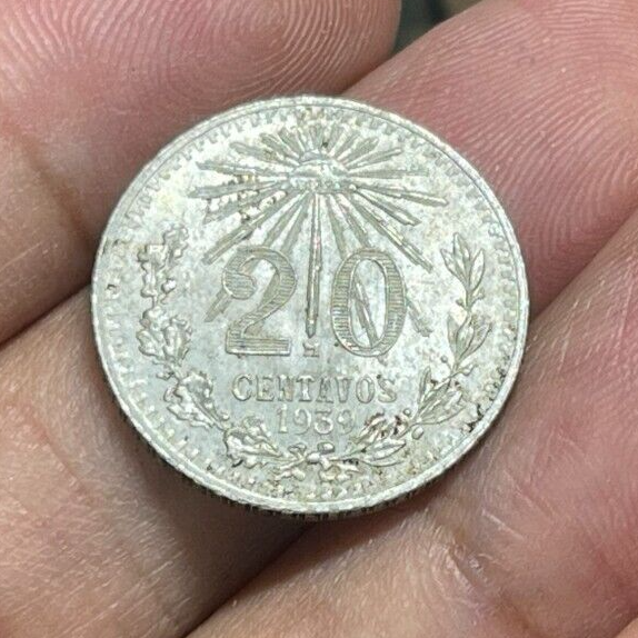 1939 Mexico 20 Centavos Silver Coin Excellent Condition