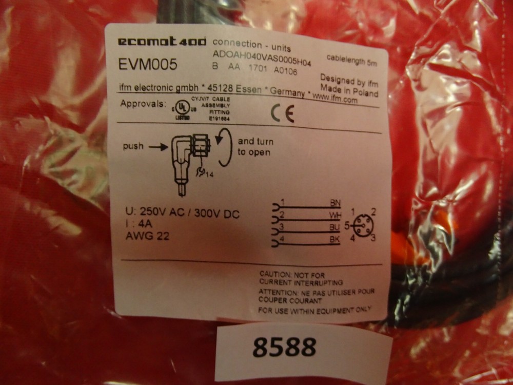 IFM Electronic Cable Socket Angled EVM005 Sensor Actuator Cable Cord Socket