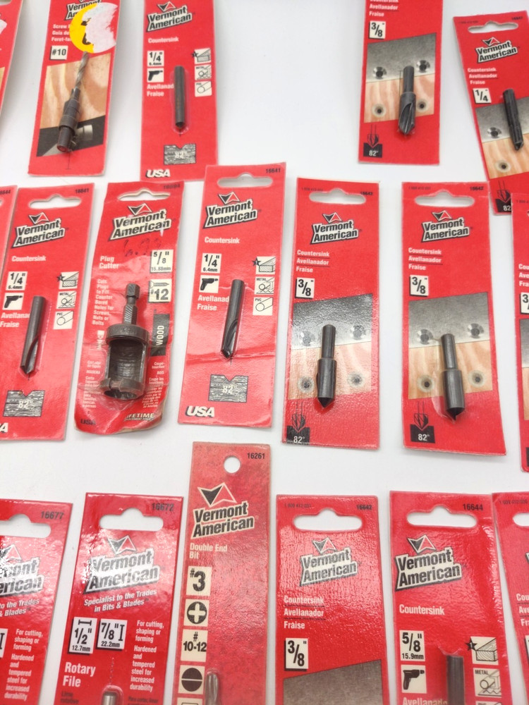 24pc Lot Assorted Vermont American Bits, Countersinks, Rotary File, Screw Pilot