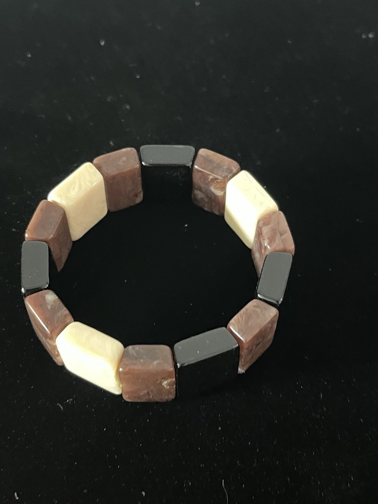 Brown, Black & Beige Stretch Bracelet Boho Retro
