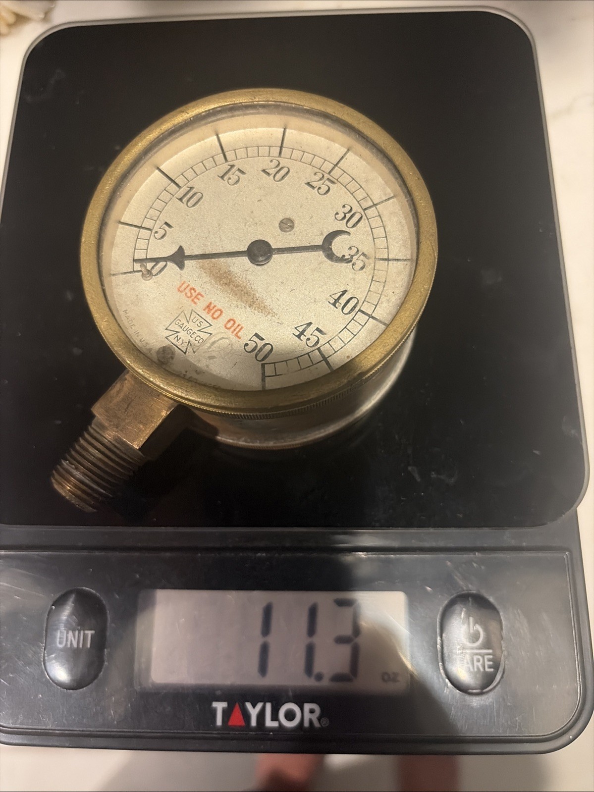 Vintage U.S. Gauge Co NY 0–50 PSI Pressure Gauge 2½” Brass Steampunk Industrial