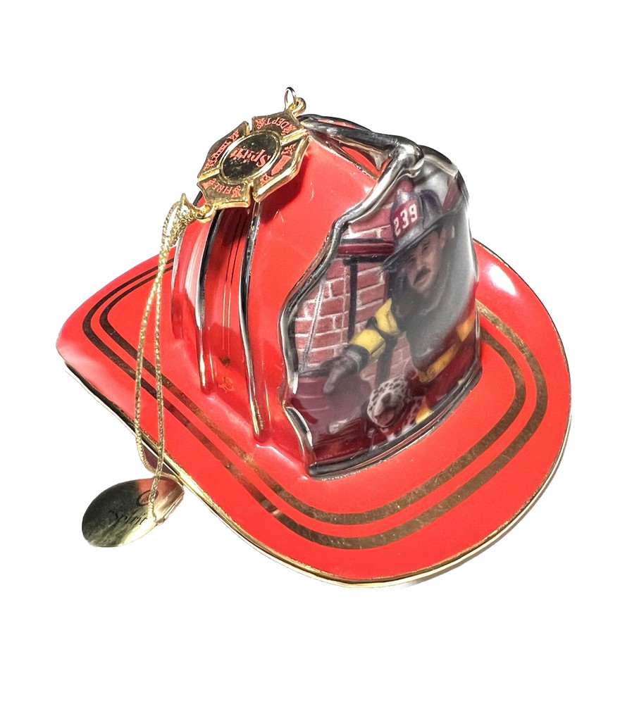 3 Red Bradford Exchange Courage Under Fire Fireman Helmet Ornaments 2002 EUC