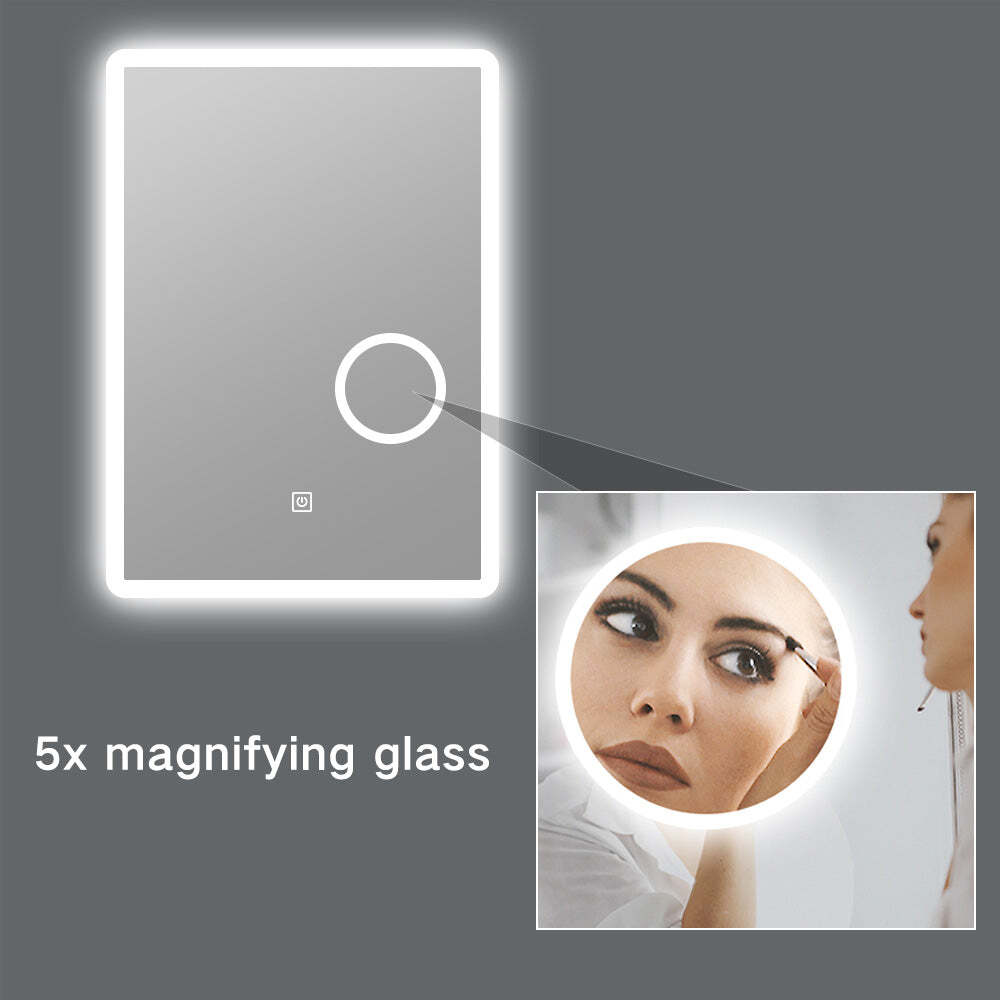 LED Lighted Wall Mounted Frameless Bathroom Mirror with 5x Magnifying