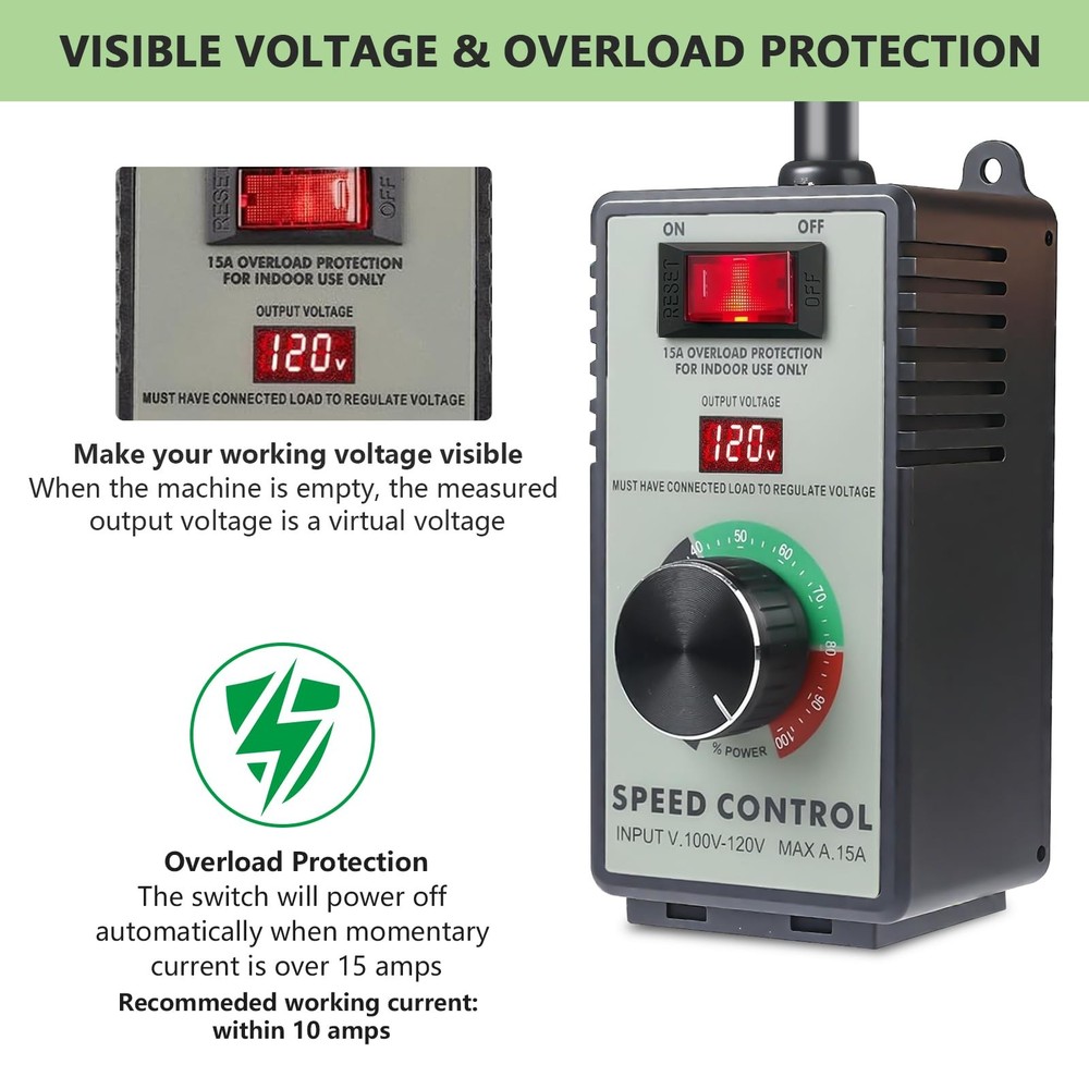 AC Motor Speed Controller for Brushed Motors - 120V 15A Variable Speed Contro...