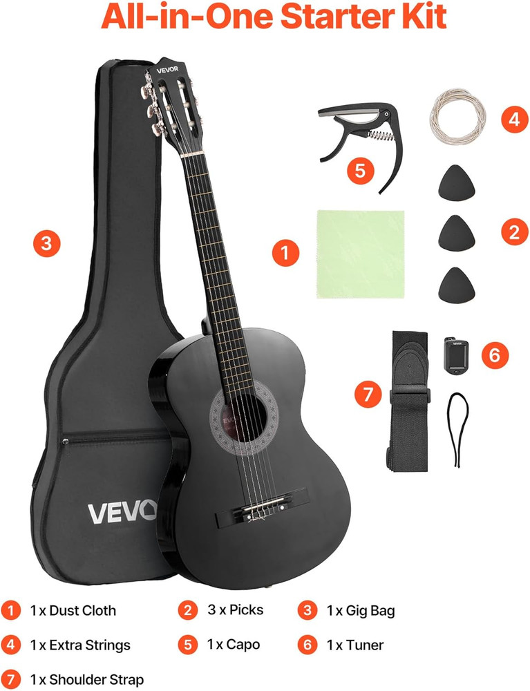 Acoustic Guitar, Classical Guitar Starter Kit for Beginners, with Nylon Strings,