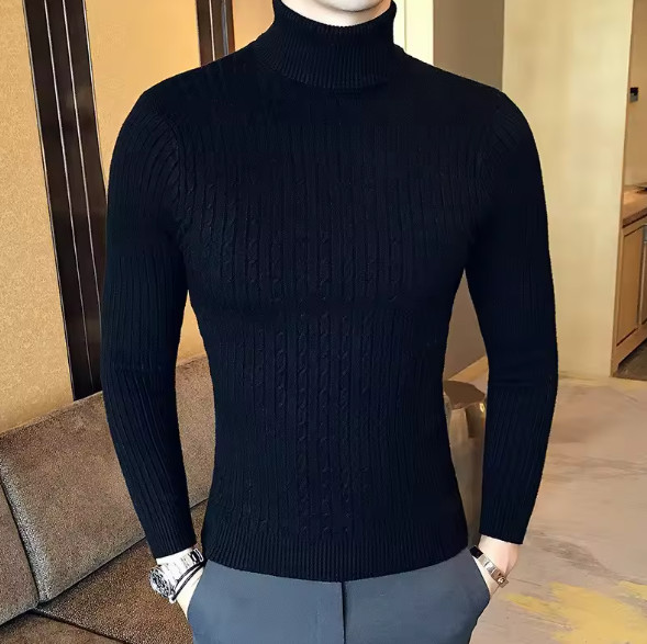 Winter Turtleneck Pullovers Warm Solid Color Men's Sweater Slim Pullover Men
