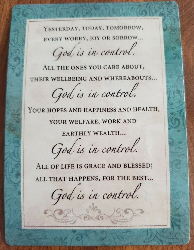 'God is in control' laminated wallet prayer card
