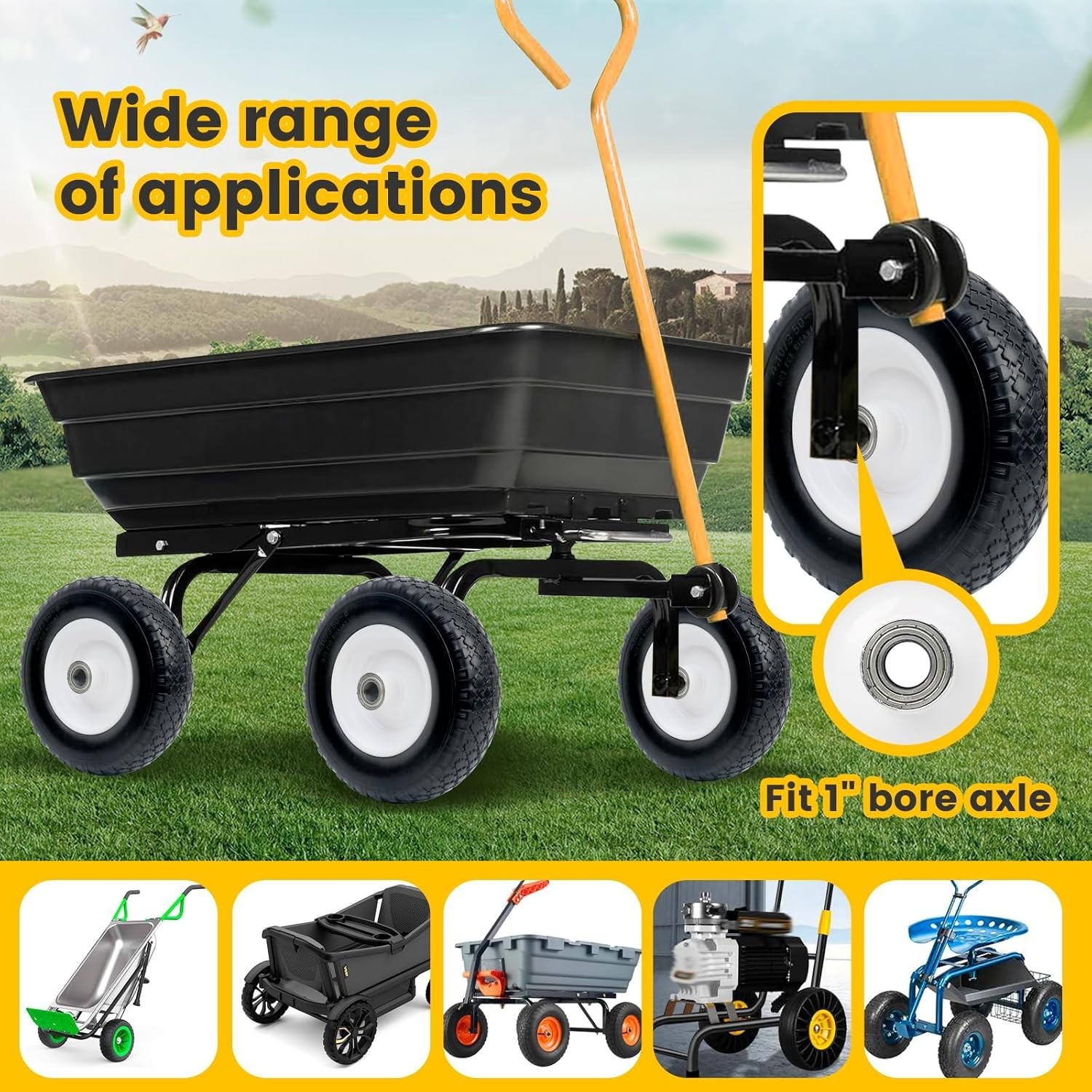 MaxxHaul 12" Flat Free Wheel Replacement Solid Tire Wheelbarrow 330 lb 51067