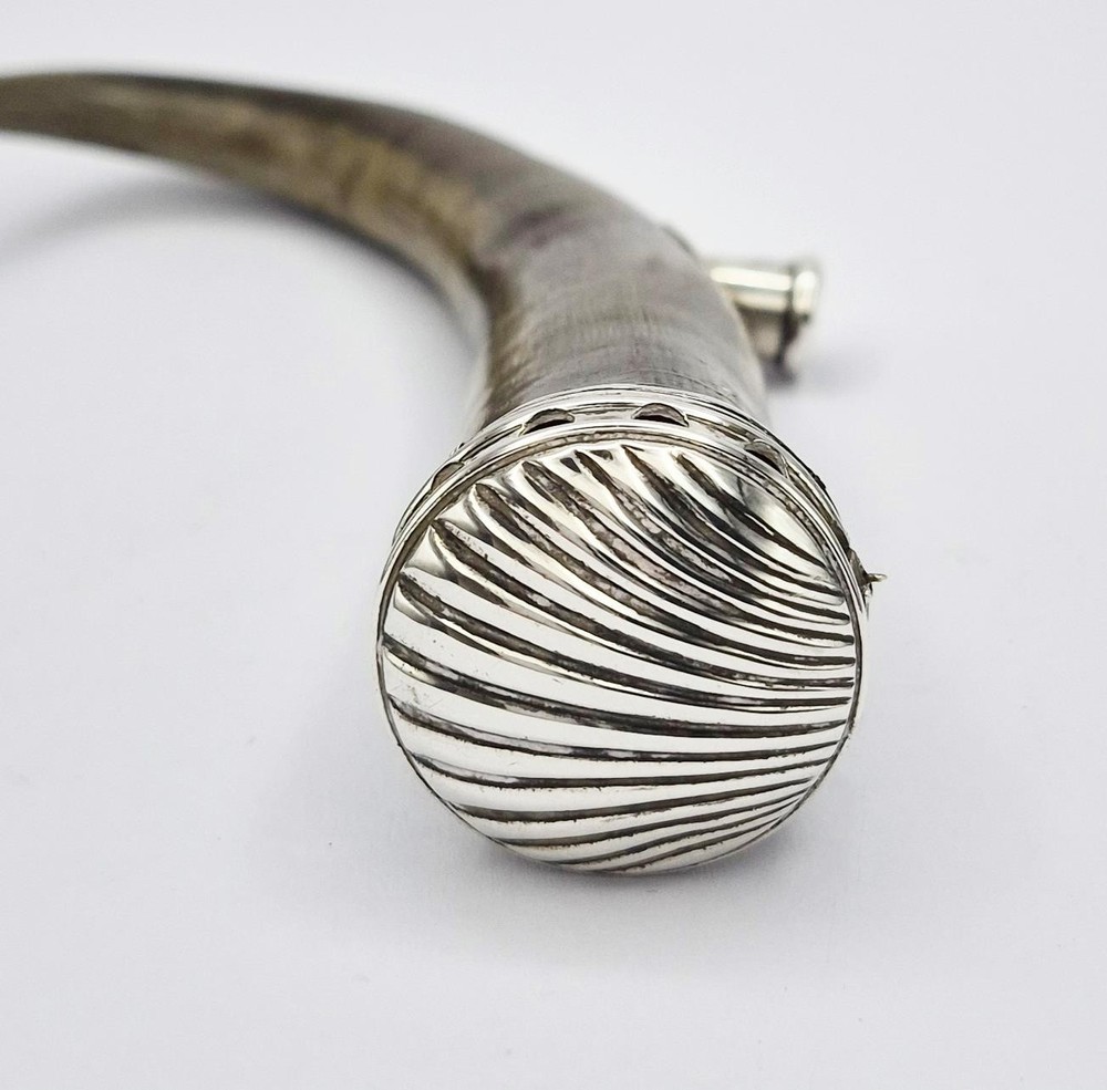VICTORIAN SCOTTISH SOLID SILVER MOUNTED RAMS HORN SNUFF MULL 19th Century