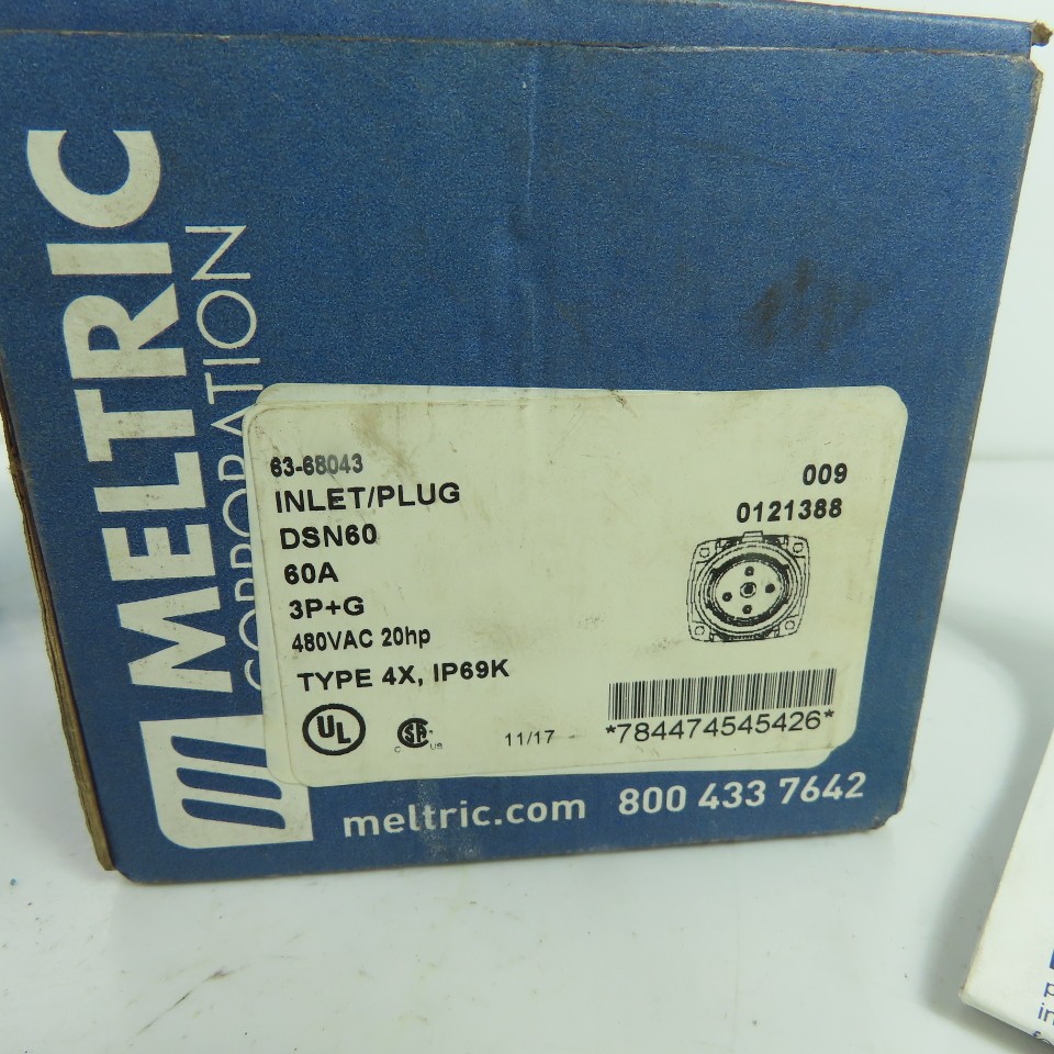 Meltric 63-68043 DSN60 Industrial Inlet Plug 60A 480VAC 20HP 3P+G