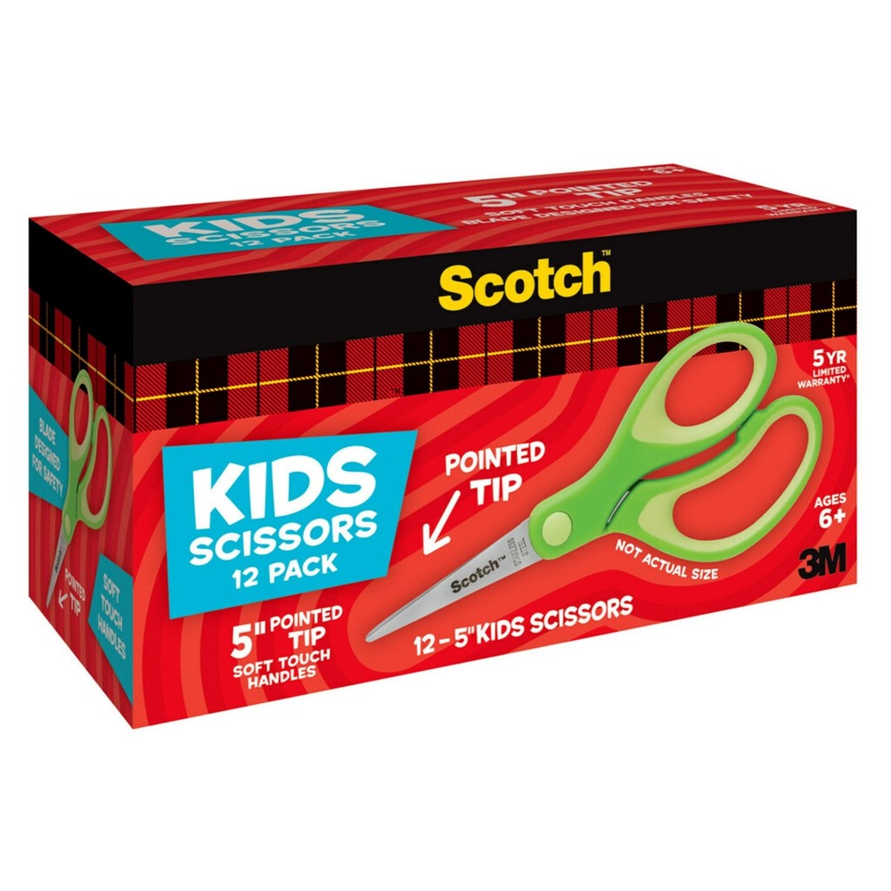 Soft Touch Kids Scissors 5" Pointed Tip Green 12 Count