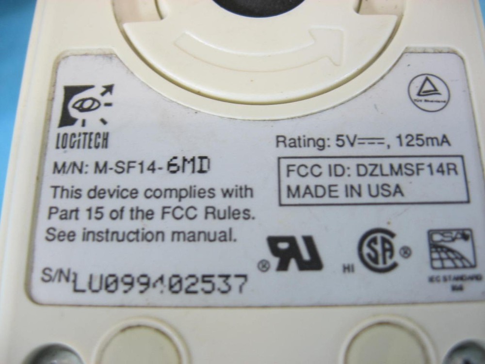 Logitech M-SF14-6MD PS/2 Two Button Wired Ball Mouse Cleaned Tested Small Form