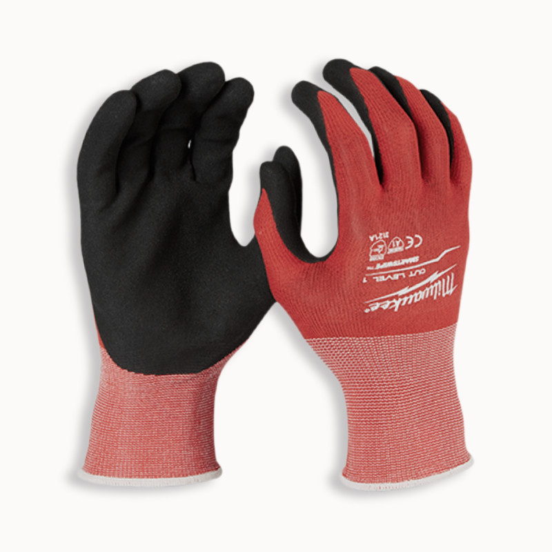 Milwaukee Work Gloves Cut Level 1 Nitrile Dipped Gloves - Red/Black, Pack of 12