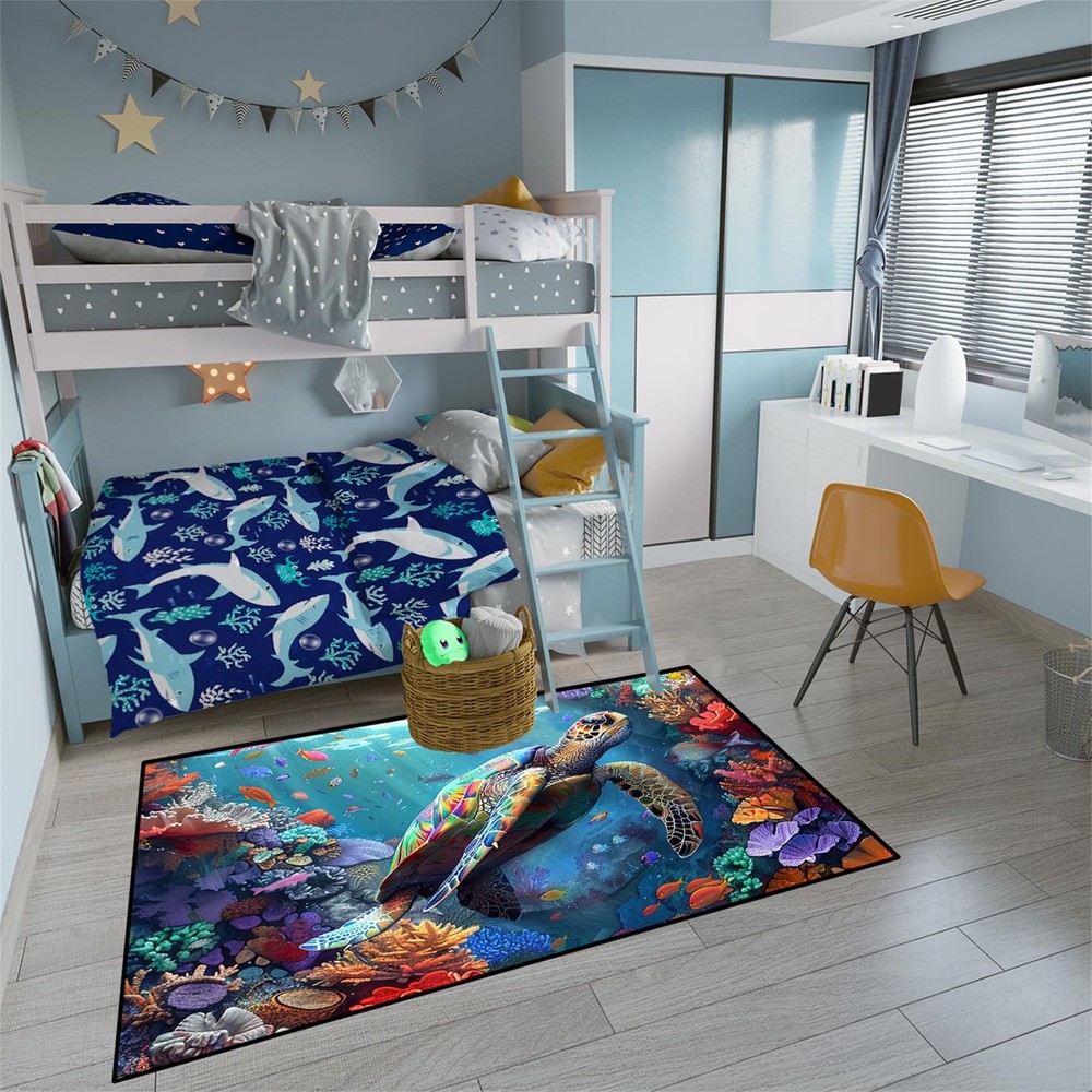 Sea Turtle Rug - Rugs for 4'6" x 6' (Rectangular), Multi-043