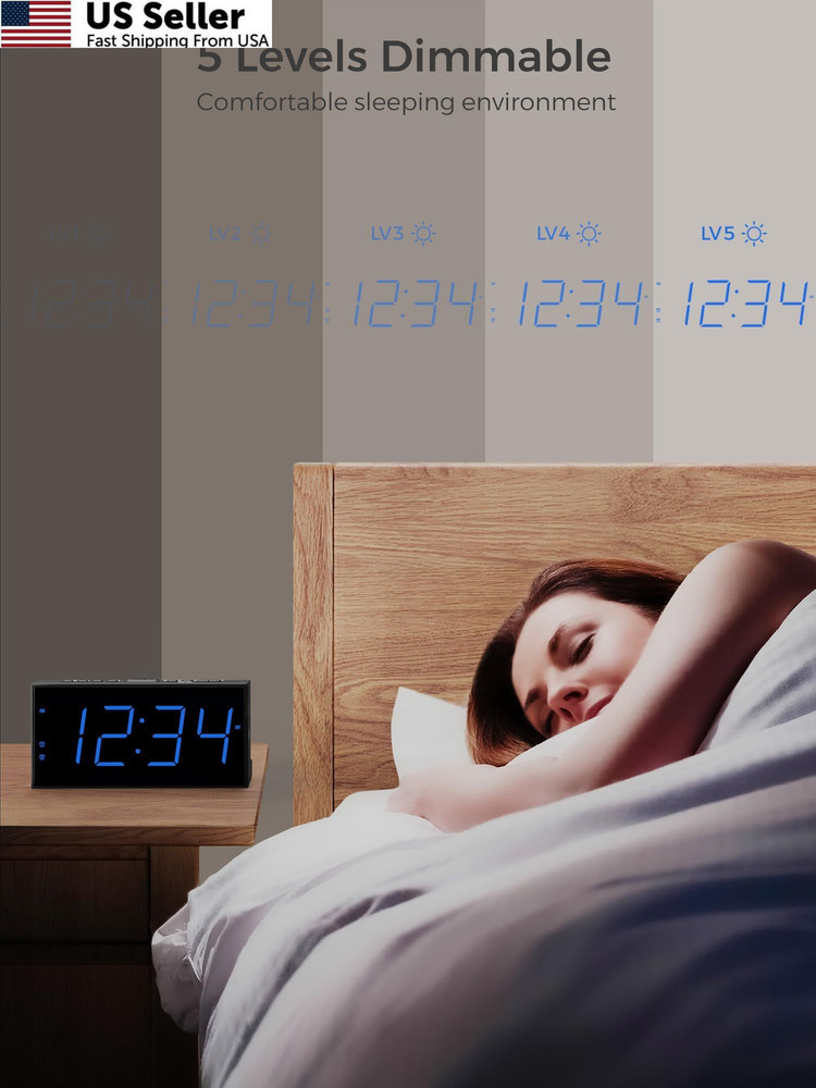 Large Display Alarm Clock for Bedroom, Easy to Read With Basic Digits, Blue