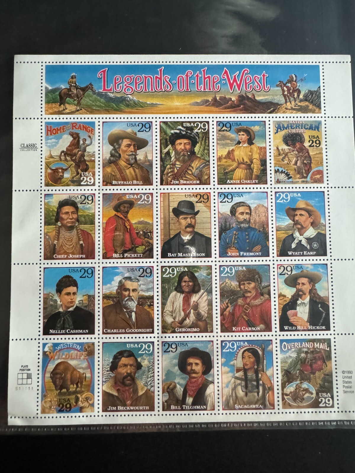 Scott #2869 Legends of the West Pane of 20 29¢ Stamps (1994)