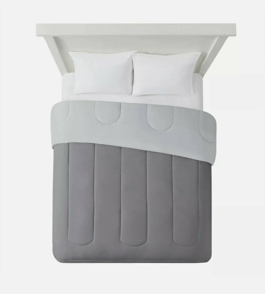 Mainstays Reversible Ultra Soft Solid Comforter in a Bag, Grey, Full/Queen