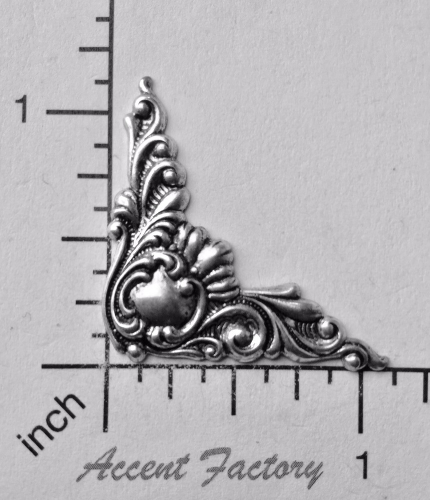 23514         4 Pc. Matte Silver Oxidized Victorian Corner Brass Finding