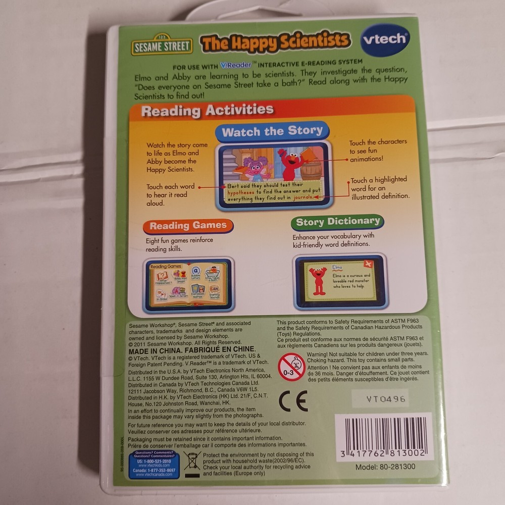 VTech V.reader Learning Software Elmo The Happy Scientists, Sesame, Brand New