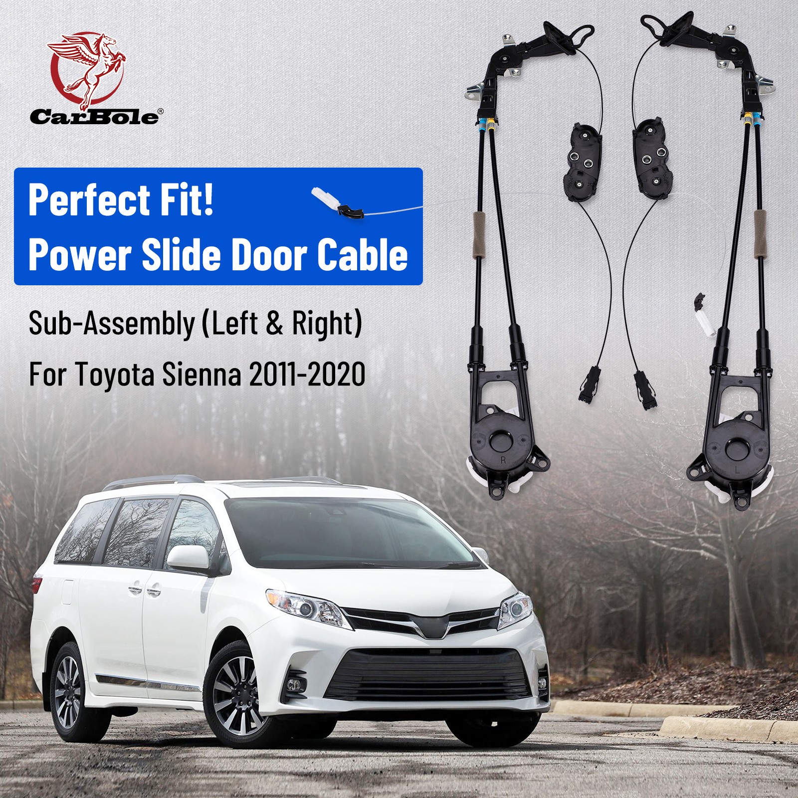 For 2011-2020 Toyota Sienna 3.5L V6 Rear Left Right Side Sliding Door Cable Kit