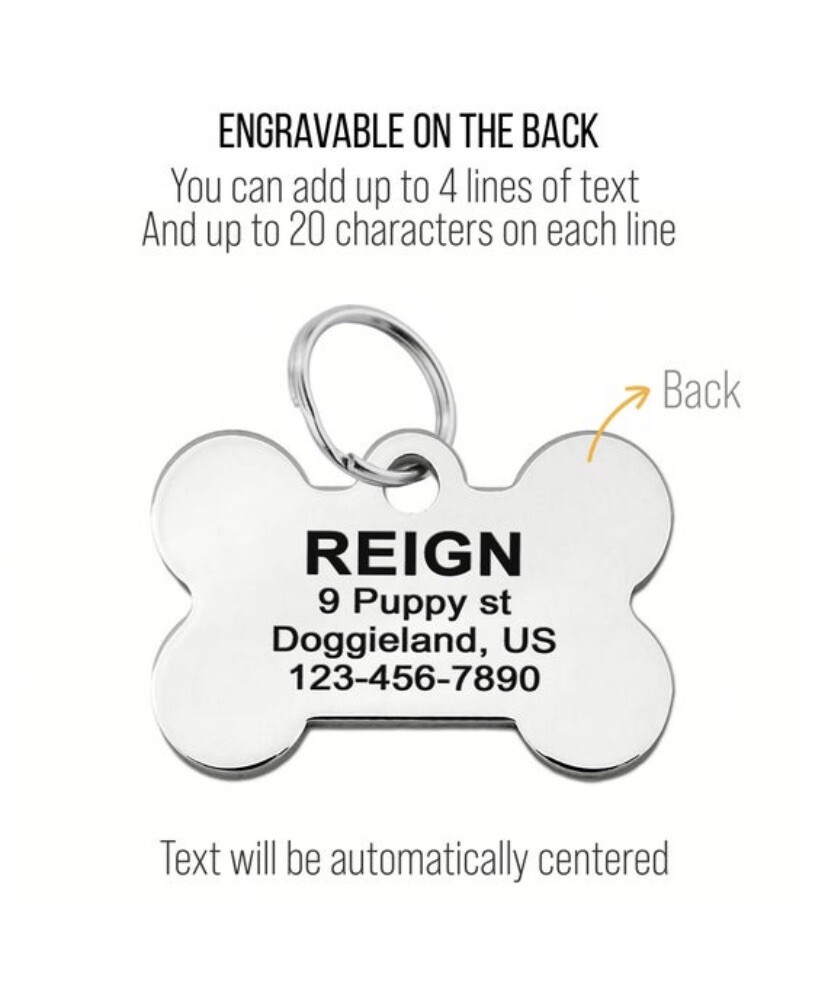 Custom Bone paw shape ID tag for small dog Silent Tags Personalized Engraved Pet