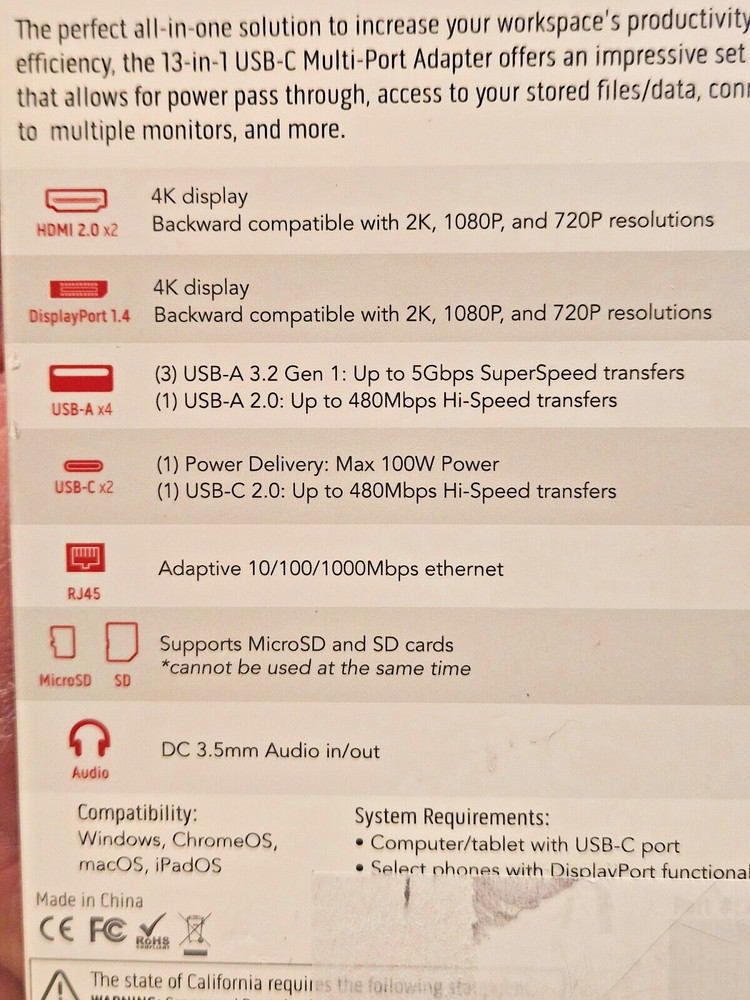 CODI. 13-IN-1 MULTI-PORT ADAPTER (USB-C CONNECTION)