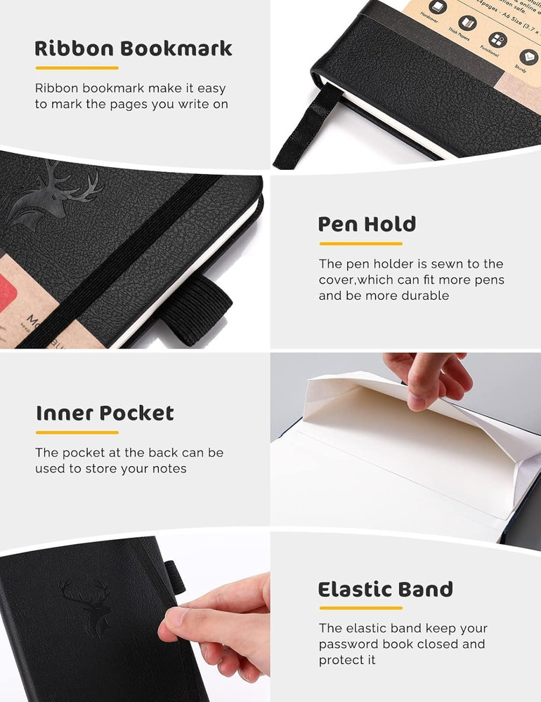 Molekaus Password Book with Alphabetical Tabs Small Password Keeper with Extra P