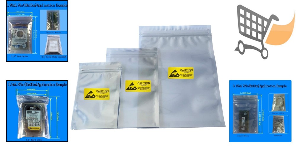 Anti Static Bags Set 100pcs Mixed Sizes for Hard Drive SSD Electronics Storage
