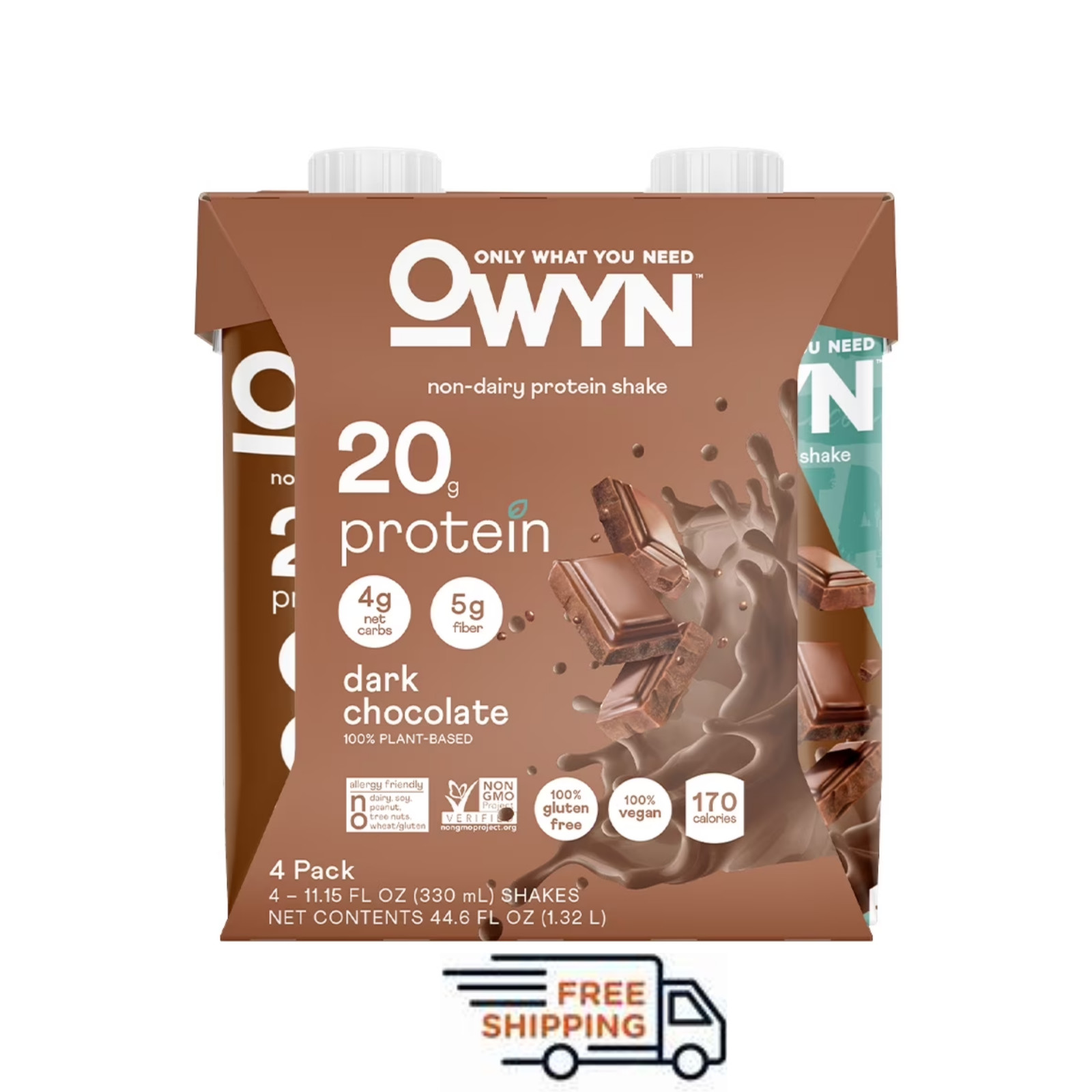 OWYN Plant-Based 20g Protein Shake, Dark Chocolate, 11.15 fl oz, 4 Count