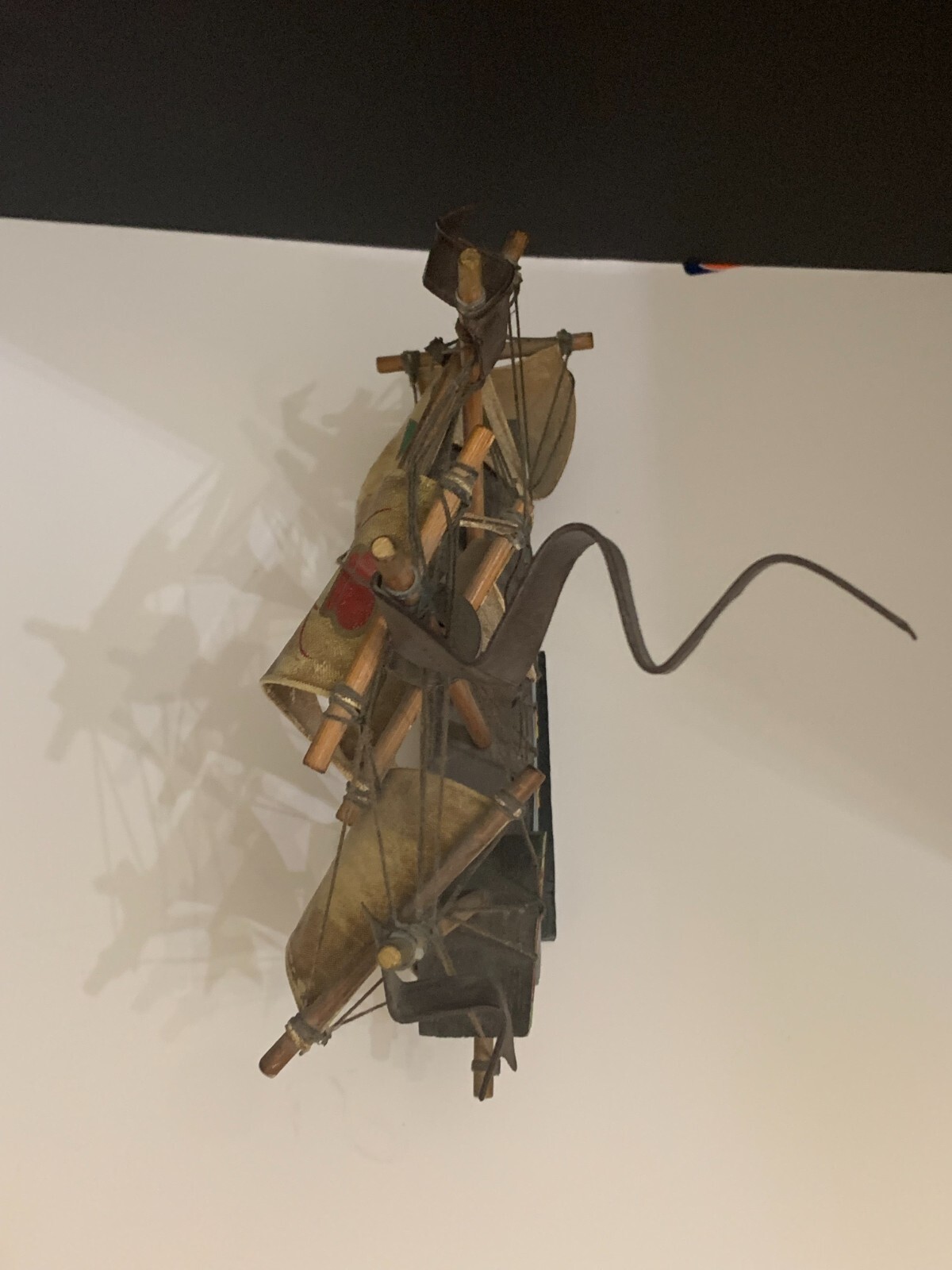 Vintage Mayflower Ship Figure Wood and Cloth