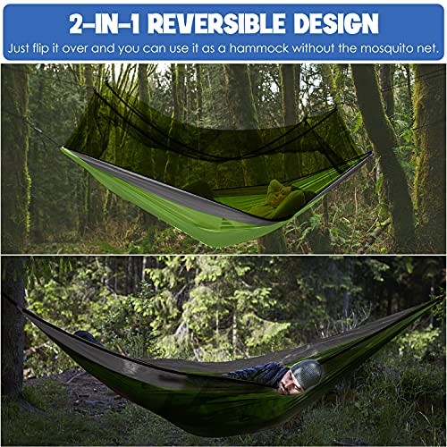 Camping Hammock - Camping Essentials, Double Hammock with Lime Green & Gray