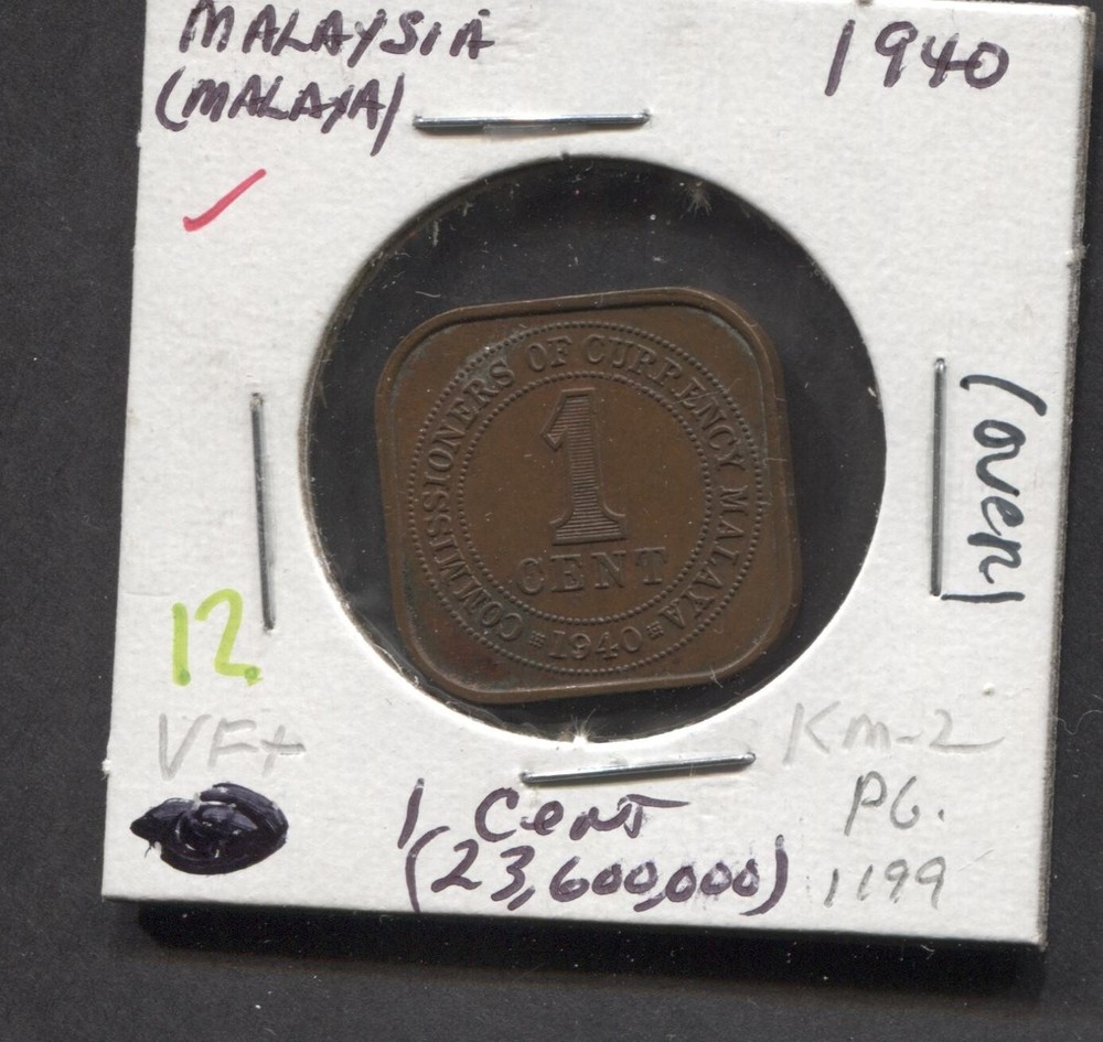 1940- Malaysia-VF+. 1 Cent