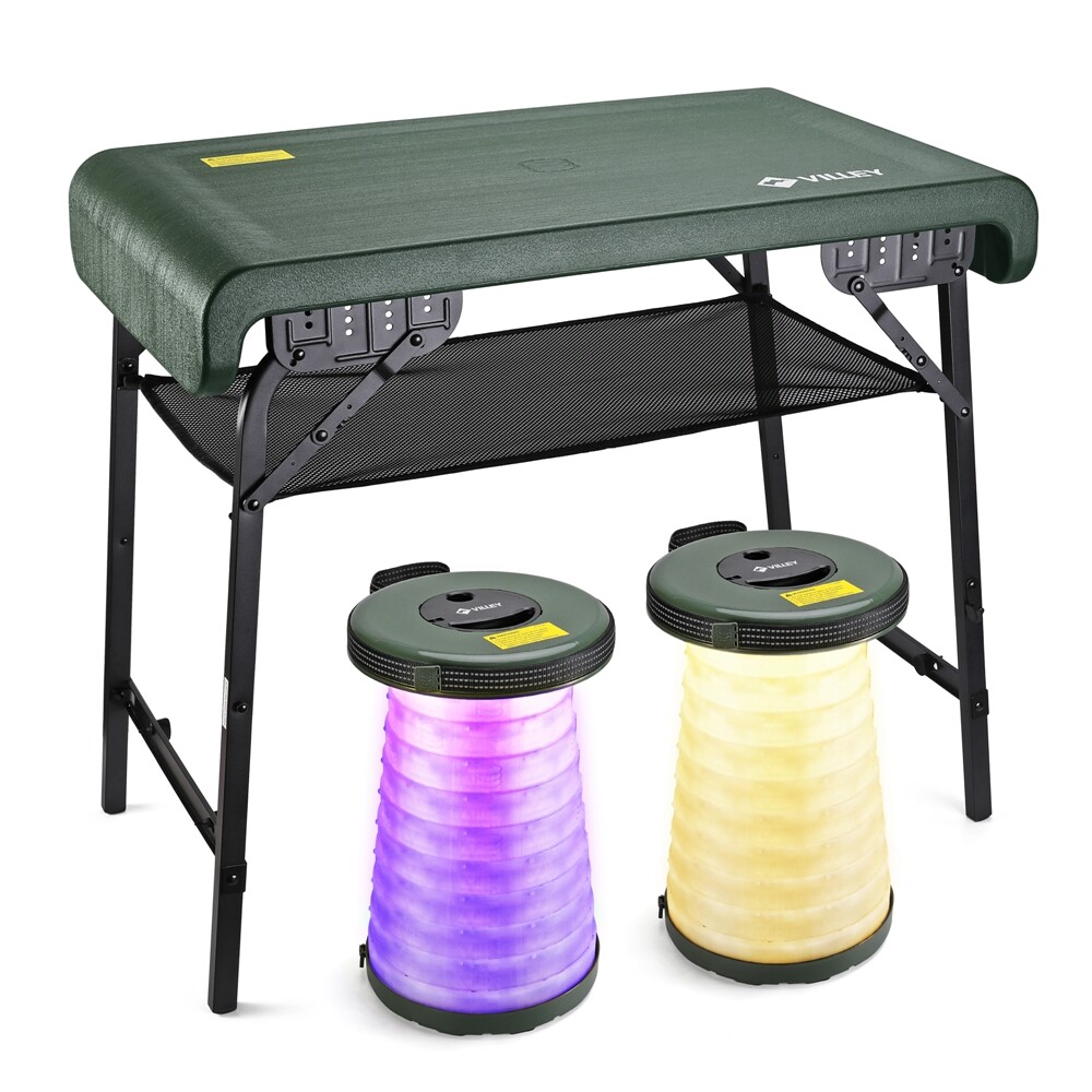 Portable Folding Camping Table Collapsible Stools Set Beach Table w/2PACK Stools
