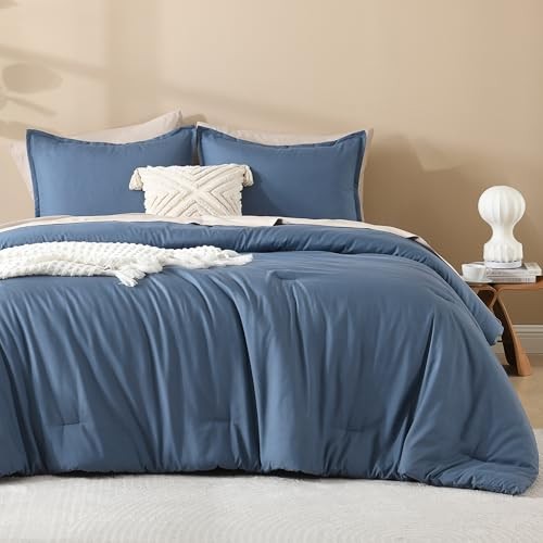 Comforter Full Size Set, 3 Pieces Lightweight Solid Full (79"x90") Haze Blue