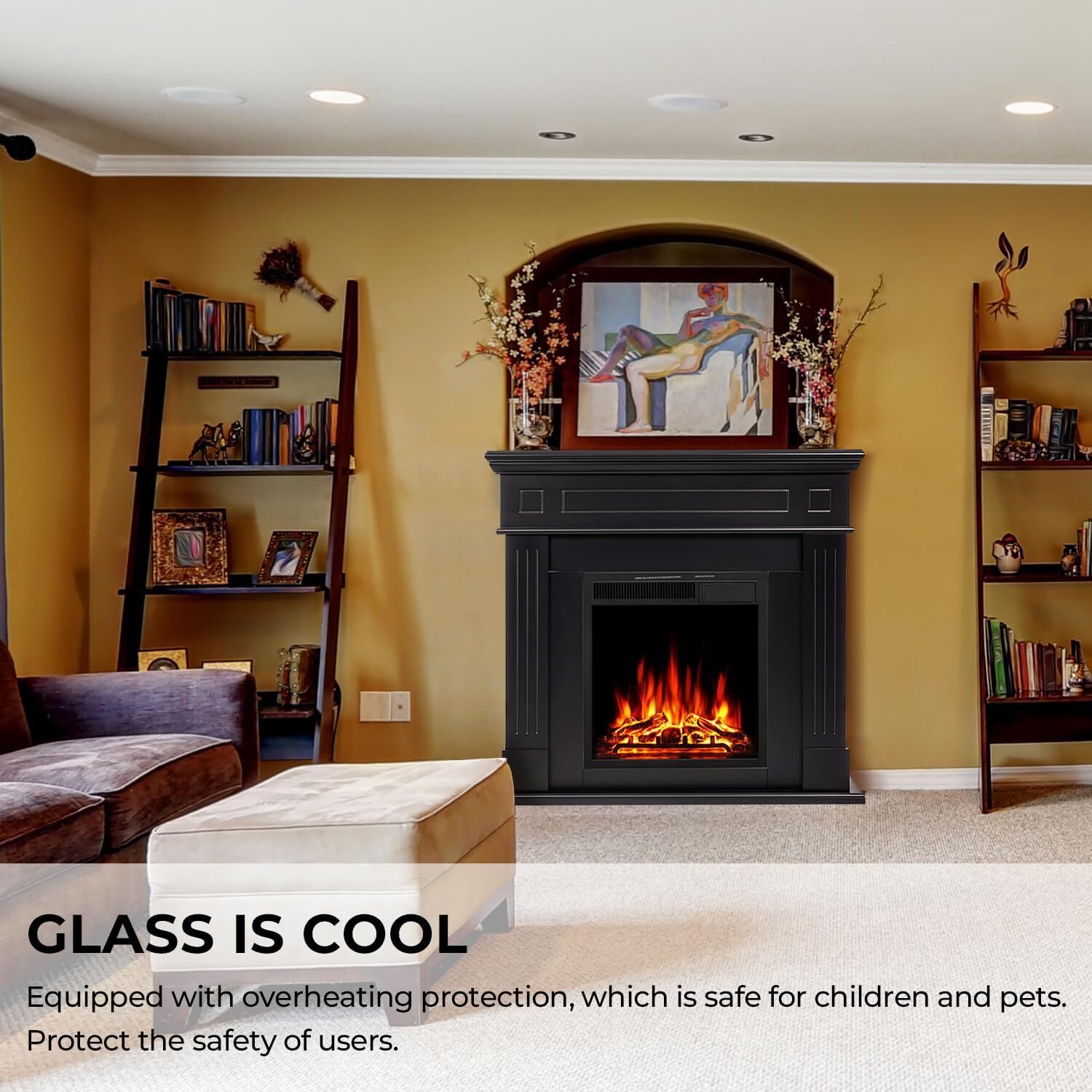 43” Electric Fireplace Mantel Freestanding, Remote , Adjustable Led Flame,Black