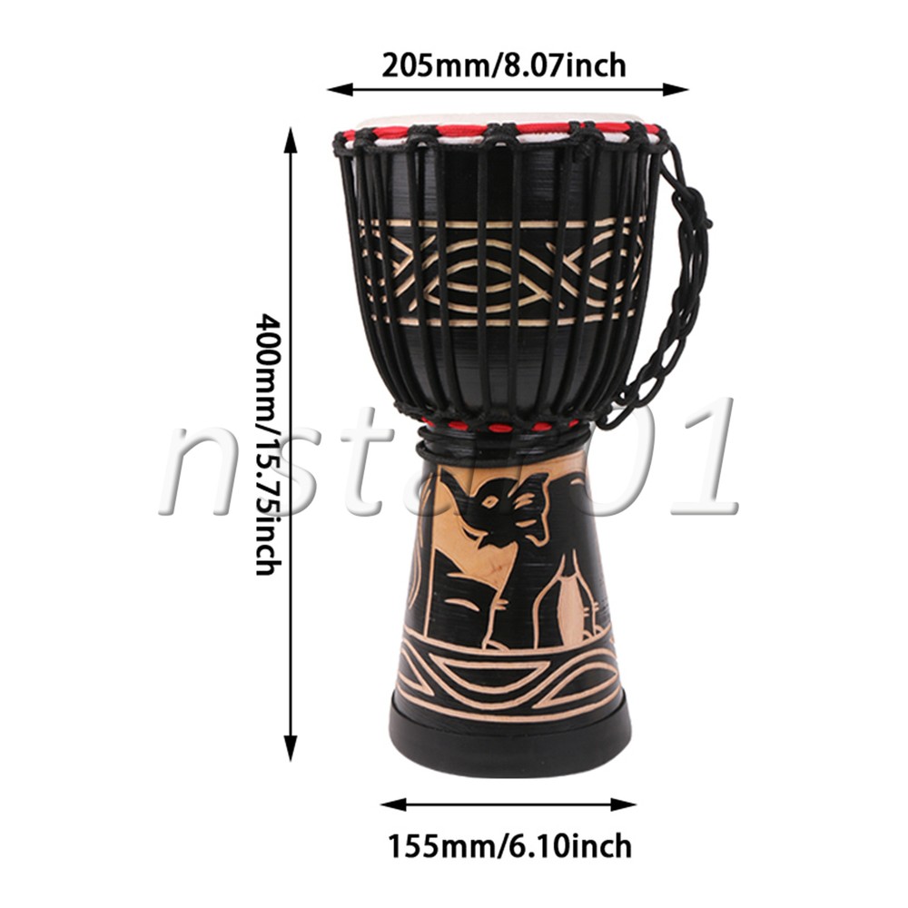 Hand Carved African Style Bongo Djembe Drum 8" Diameter Elephant Pattern Black