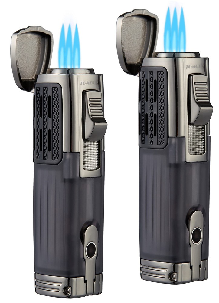 Cigar Lighter Triple Jet Flame Refillable Butane Punch 2 Pack Charcoal
