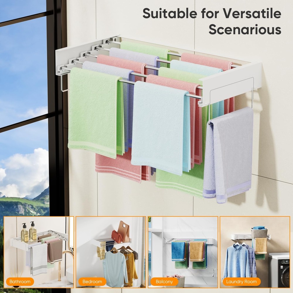 Wall Mounted Drying Rack, Laundry Clothes Drying Rack Foldable, Collapsible H...